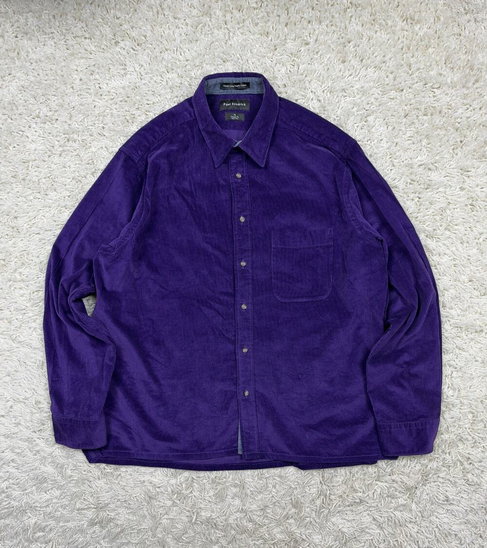 Paul Fredrick Corduroy Shirt Mens XL Classic Fit Purple Long Sleeve Button Up